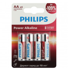 Батарейка Philips Power АА пальчиковая LR6 1,5 В (4 шт.) (Б0062746)