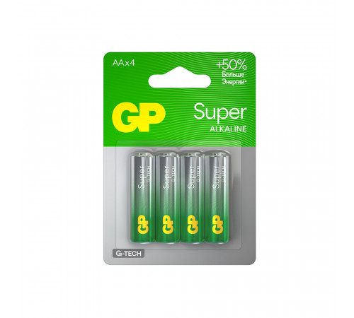 Батарейка GP Batteries Super Алкалин AA пальчиковая LR6 1,5 В (4 шт.) (GP 15AA21-2CRSBC4) Батарейка GP Batteries Super Алкалин AA пальчиковая LR6 1,5 В (4 шт.) (GP 15AA21-2CRSBC4)