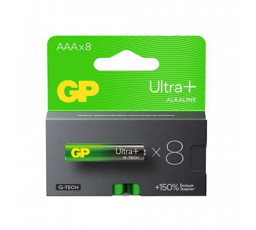 Батарейка GP Batteries Ultra+ Алкалин AAA мизинчиковая LR03 1,5 В (8 шт.) (GP 24AUPA21-2CRB8) Батарейка GP Batteries Ultra+ Алкалин AAA мизинчиковая LR03 1,5 В (8 шт.) (GP 24AUPA21-2CRB8)