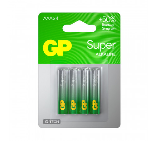 Батарейка GP Batteries Super Алкалин AAA мизинчиковая LR03 1,5 В (4 шт.) (GP 24AA21-2CRSBC4) Батарейка GP Batteries Super Алкалин AAA мизинчиковая LR03 1,5 В (4 шт.) (GP 24AA21-2CRSBC4)