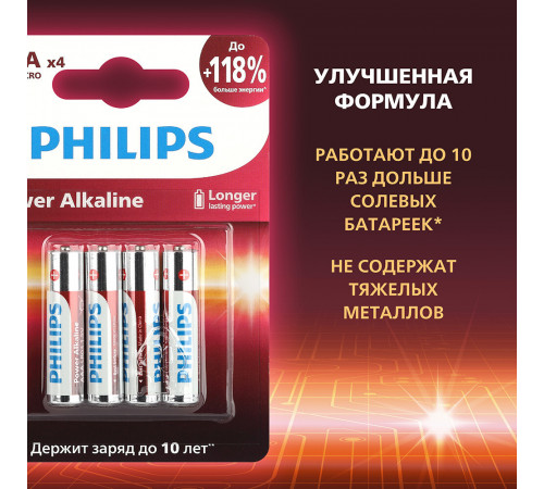 Батарейка Philips Power ААА мизинчиковая LR03 1,5 В (4 шт.) (Б0062736) Батарейка Philips Power ААА мизинчиковая LR03 1,5 В (4 шт.) (Б0062736)
