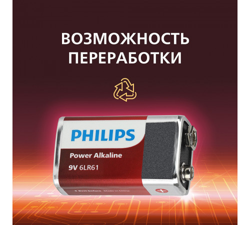 Батарейка Philips Power (Б0062717) крона 6LR61 9 В (1 шт.) Батарейка Philips Power (Б0062717) крона 6LR61 9 В (1 шт.)