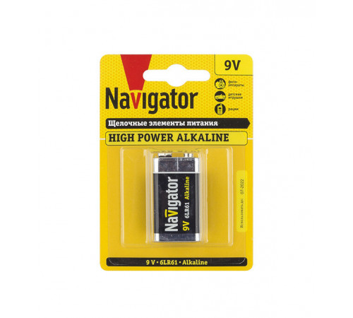 Батарейка Navigator крона 6LR61/6F22 9 В (1 шт.) Батарейка Navigator крона 6LR61/6F22 9 В (1 шт.)