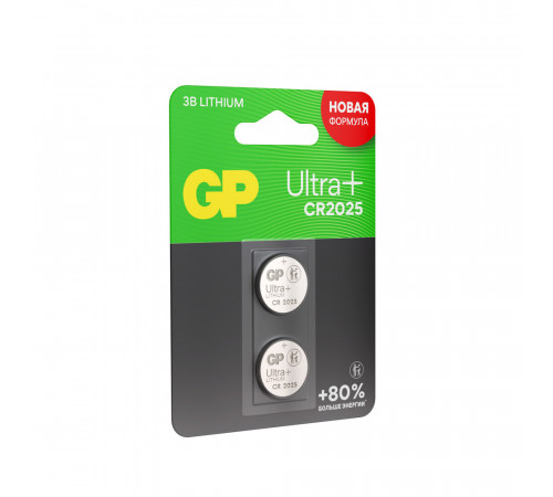 Батарейка GP Batteries Ultra+ Литий таблетка CR2025 3 В (2 шт.) (GP CR2025UP-2CCRSBC2) Батарейка GP Batteries Ultra+ Литий таблетка CR2025 3 В (2 шт.) (GP CR2025UP-2CCRSBC2)