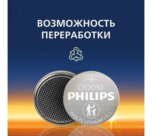 Батарейка Philips Lithium таблетка CR2032 3 В (2 шт.) (Б0062716) Батарейка Philips Lithium таблетка CR2032 3 В (2 шт.) (Б0062716)