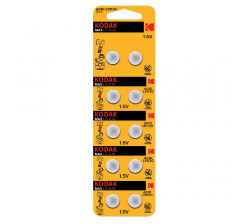 Батарейка Kodak Мax таблетка AG10 1,5 В (10 шт.) (Б0044715) Батарейка Kodak Мax таблетка AG10 1,5 В (10 шт.) (Б0044715)