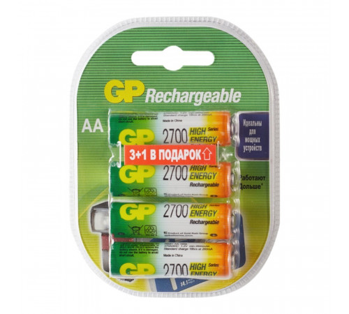 Аккумулятор GP Batteries АА пальчиковый LR6 1,2 В 2700 мАч (4 шт.) Аккумулятор GP Batteries АА пальчиковый LR6 1,2 В 2700 мАч (4 шт.)
