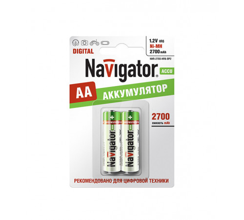 Аккумулятор Navigator АА пальчиковый LR6 1,2 В 2700 мАч (2 шт.) Аккумулятор Navigator АА пальчиковый LR6 1,2 В 2700 мАч (2 шт.)