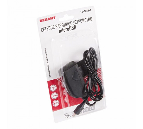 Зарядное устройство micro USB Rexant (16-0260-1) 230 В 500 мА 1,2 м Зарядное устройство micro USB Rexant (16-0260-1) 230 В 500 мА 1,2 м