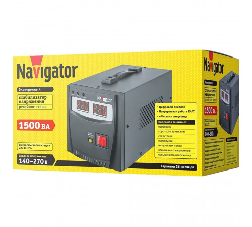 Стабилизатор напряжения Navigator NVR-RF1 однофазный 220 В 1,5 кВт переносной Стабилизатор напряжения Navigator NVR-RF1 однофазный 220 В 1,5 кВт переносной