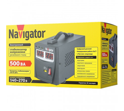 Стабилизатор напряжения Navigator NVR-RF1 однофазный 220 В 0,5 кВт переносной Стабилизатор напряжения Navigator NVR-RF1 однофазный 220 В 0,5 кВт переносной