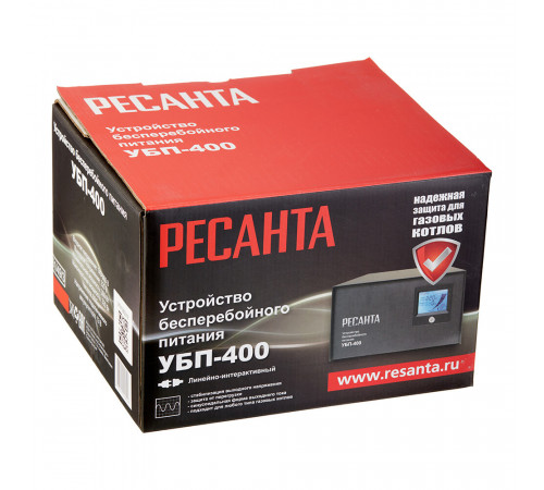 Источник бесперебойного питания без АКБ Ресанта УБП-400 однофазный 220 В 0,25 кВт переносной Источник бесперебойного питания без АКБ Ресанта УБП-400 однофазный 220 В 0,25 кВт переносной