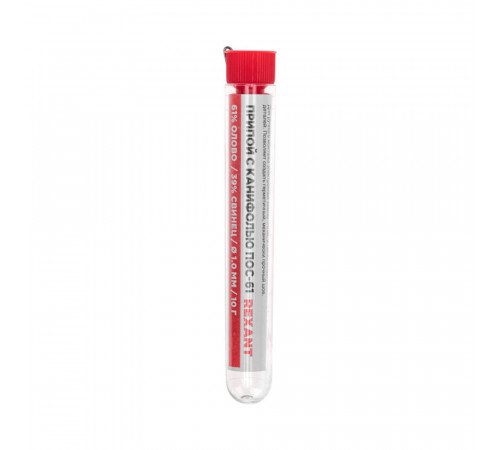 Припой Rexant ПОС-61 d1 Sn61 Pb39 Flux 2.2% с канифолью 10 г (09-3101) Припой Rexant ПОС-61 d1 Sn61 Pb39 Flux 2.2% с канифолью 10 г (09-3101)