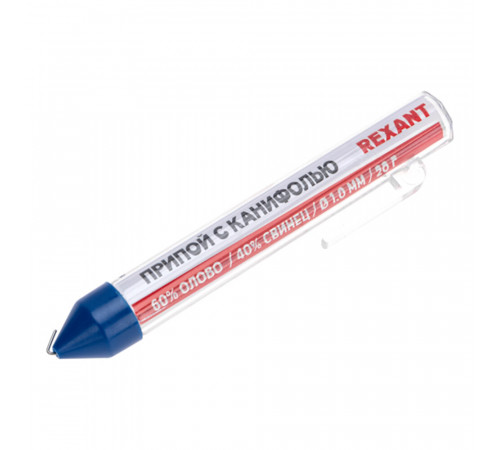 Припой Rexant d1, Sn60 Pb40 Flux 2.2% с канифолью 20 г (09-3103) Припой Rexant d1, Sn60 Pb40 Flux 2.2% с канифолью 20 г (09-3103)