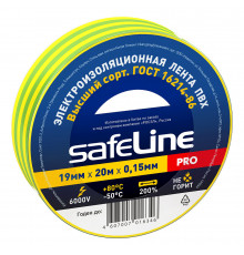 Изолента Safeline ПВХ желто-зеленая 19 мм 20 м