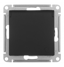 Розетка Systeme Electric AtlasDesign встраиваемая карбон со шторками с крышкой (ATN001046)