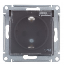 Розетка Systeme Electric AtlasDesign Aqua встраиваемая карбон со шторками с крышкой (ATN441046)