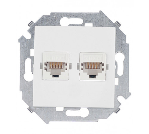 Розетка компьютерная Simon 15 встраиваемая белая 2хRJ45 (1591593-030)
