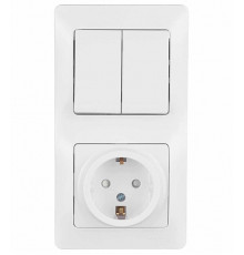 Блок выключатель и розетка Systeme Electric Glossa двухклавишный встраиваемый белый со шторками (GSL000174)