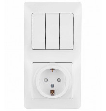 Блок выключатель и розетка Systeme Electric Glossa трехклавишный встраиваемый белый со шторками (GSL000178)