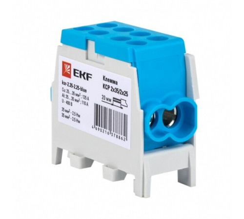 Клемма на 4 провода EKF PROxima 2,5-35 кв.мм с двойным винтом синяя (ksr-2.35-2.25-blue) Клемма на 4 провода EKF PROxima 2,5-35 кв.мм с двойным винтом синяя (ksr-2.35-2.25-blue)