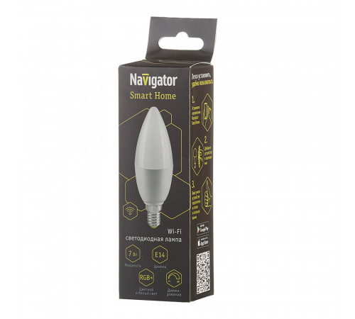 Лампа умная Navigator светодиодная диммируемая Е14 7 Вт RGB 2700-6500 К IP20 свеча Лампа умная Navigator светодиодная диммируемая Е14 7 Вт RGB 2700-6500 К IP20 свеча