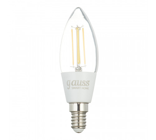 Лампа умная Gauss Smart Home филаментная диммируемая E14 4,5 Вт теплый/холодный 2000-2700 К IP20 свеча Лампа умная Gauss Smart Home филаментная диммируемая E14 4,5 Вт теплый/холодный 2000-2700 К IP20 свеча