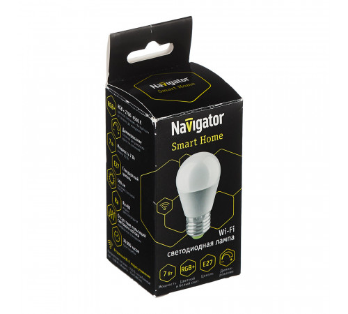 Лампа умная Navigator светодиодная диммируемая Е27 7 Вт RGB 2700-6500 К IP20 шар Лампа умная Navigator светодиодная диммируемая Е27 7 Вт RGB 2700-6500 К IP20 шар