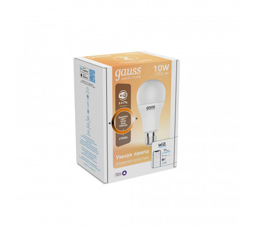 Лампа умная Gauss Smart Home светодиодная диммируемая E27 10 Вт теплый 2700 К IP20 груша Лампа умная Gauss Smart Home светодиодная диммируемая E27 10 Вт теплый 2700 К IP20 груша