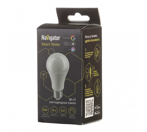 Лампа умная Navigator светодиодная диммируемая Е27 10 Вт RGB 2700-6500 К IP20 груша Лампа умная Navigator светодиодная диммируемая Е27 10 Вт RGB 2700-6500 К IP20 груша