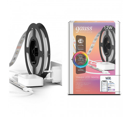 Лента светодиодная умная Gauss Smart Home комплект 12 Вт RGB 3000-6000 К IP20 3 м Лента светодиодная умная Gauss Smart Home комплект 12 Вт RGB 3000-6000 К IP20 3 м