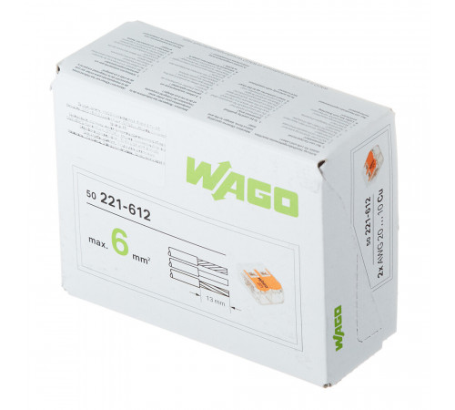 Клемма на 2 провода Wago 0,5-6 кв.мм с рычажками без пасты (50 шт.) (221-612) Клемма на 2 провода Wago 0,5-6 кв.мм с рычажками без пасты (50 шт.) (221-612)
