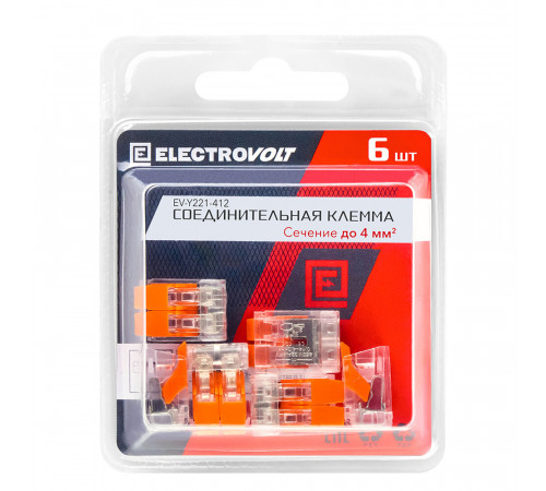 Клемма на 2 провода Electrovolt 221-412 0,2-4 кв.мм с рычажками без пасты (6 шт.) (ЦБ-00015528/605078) Клемма на 2 провода Electrovolt 221-412 0,2-4 кв.мм с рычажками без пасты (6 шт.) (ЦБ-00015528/605078)