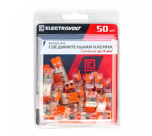 Клемма на 2 провода Electrovolt 221-412 0,2-4 кв.мм с рычажками без пасты (50 шт.) (ЦБ-00015942/605085) Клемма на 2 провода Electrovolt 221-412 0,2-4 кв.мм с рычажками без пасты (50 шт.) (ЦБ-00015942/605085)