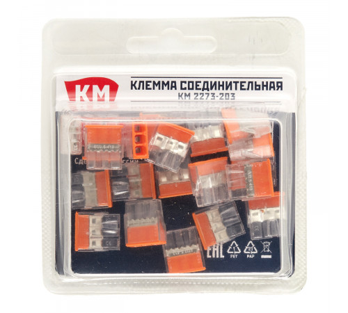 Клемма на 3 провода КМ 2273-203 0,5-2,5 кв.мм самозажимная без пасты (20 шт.) (ЦБ-00021632) Клемма на 3 провода КМ 2273-203 0,5-2,5 кв.мм самозажимная без пасты (20 шт.) (ЦБ-00021632)
