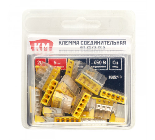 Клемма на 5 проводов КМ 2273-205 0,5-2,5 кв.мм самозажимная без пасты (20 шт.) (ЦБ-00021636) Клемма на 5 проводов КМ 2273-205 0,5-2,5 кв.мм самозажимная без пасты (20 шт.) (ЦБ-00021636)