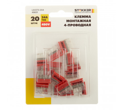 Клемма на 4 провода Stekker 0,5-2,5 кв.мм самозажимная без пасты (20 шт.) (49831) Клемма на 4 провода Stekker 0,5-2,5 кв.мм самозажимная без пасты (20 шт.) (49831)