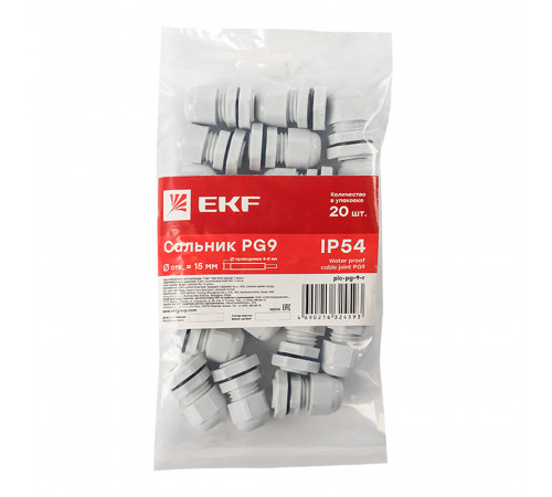Сальник EKF PROxima PG 9 для кабеля диаметром 4-8 мм IP54 пластиковый серый (20 шт.) (plc-pg-9-r) Сальник EKF PROxima PG 9 для кабеля диаметром 4-8 мм IP54 пластиковый серый (20 шт.) (plc-pg-9-r)
