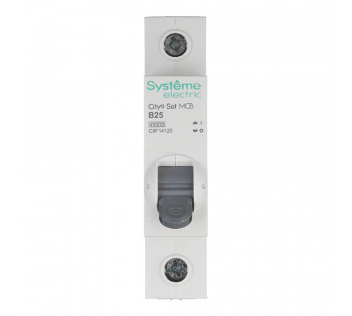 Автоматический выключатель модульный Systeme Electric City9 Set 1P 25А тип B 4,5 кА 230 В (C9F14125) Автоматический выключатель модульный Systeme Electric City9 Set 1P 25А тип B 4,5 кА 230 В (C9F14125)