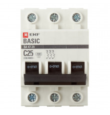 Автоматический выключатель модульный EKF Basic ВА 47-29 3P 25А тип C 4,5 кА 400 В (mcb4729-3-25C)