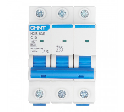 Автоматический выключатель модульный Chint NXB-63S 3P 10А тип C 4,5 кА 400 В (296826 Chint)