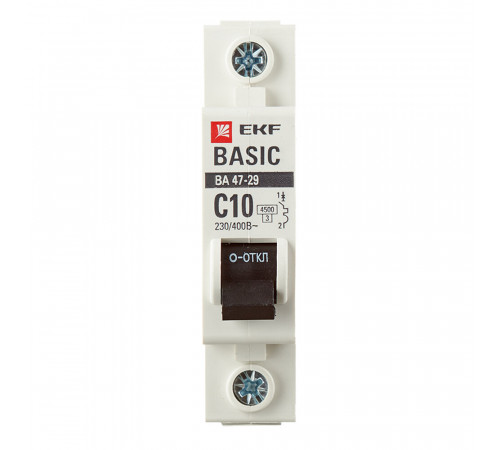 Автоматический выключатель модульный EKF Basic ВА 47-29 1P 10А тип C 4,5 кА 230 В (mcb4729-1-10C) Автоматический выключатель модульный EKF Basic ВА 47-29 1P 10А тип C 4,5 кА 230 В (mcb4729-1-10C)