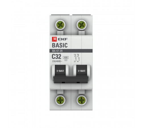 Автоматический выключатель модульный EKF Basic ВА 47-29 2P 32А тип C 4,5 кА 230 В (mcb4729-2-32C)