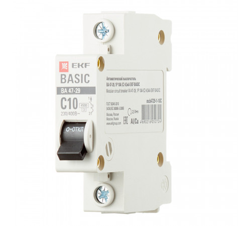Автоматический выключатель модульный EKF Basic ВА 47-29 1P 10А тип C 4,5 кА 230 В (mcb4729-1-10C) Автоматический выключатель модульный EKF Basic ВА 47-29 1P 10А тип C 4,5 кА 230 В (mcb4729-1-10C)