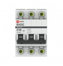 Автоматический выключатель модульный EKF Basic ВА 47-29 3P 10А тип C 4,5 кА 400 В (mcb4729-3-10C)