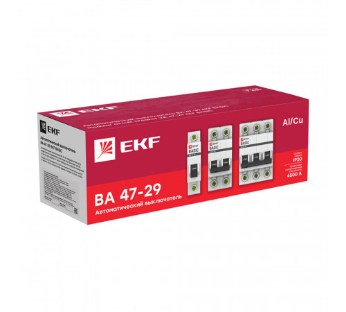 Автоматический выключатель модульный EKF Basic ВА 47-29 3P 63А тип C 4,5 кА 400 В (mcb4729-3-63C)
