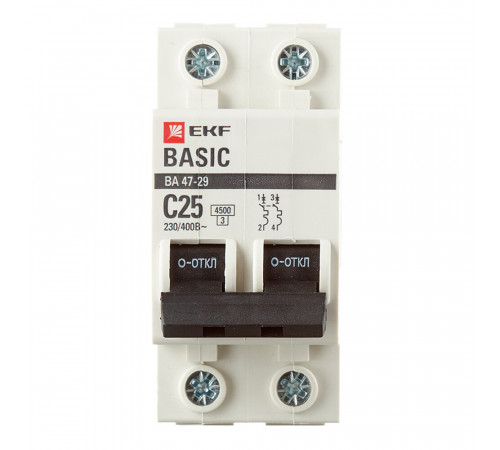 Автоматический выключатель модульный EKF Basic ВА 47-29 2P 25А тип C 4,5 кА 230 В (mcb4729-2-25C)