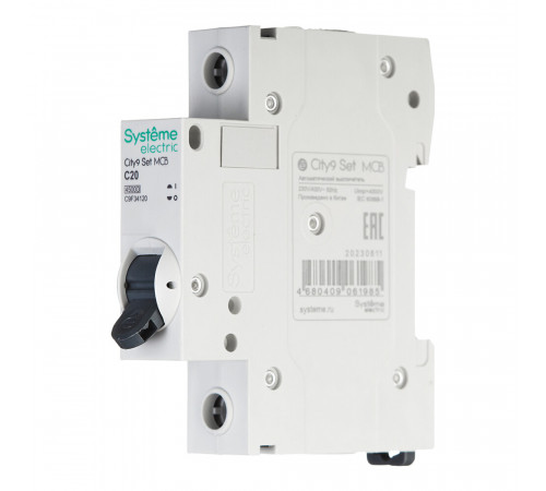 Автоматический выключатель модульный Systeme Electric City9 Set 1P 20А тип C 4,5 кА 230 В (C9F34120) Автоматический выключатель модульный Systeme Electric City9 Set 1P 20А тип C 4,5 кА 230 В (C9F34120)