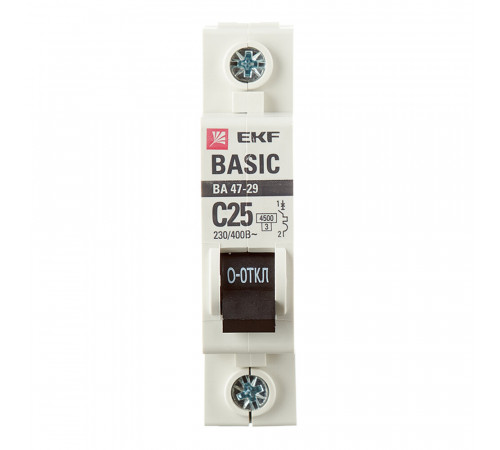 Автоматический выключатель модульный EKF Basic ВА 47-29 1P 25А тип C 4,5 кА 230 В (mcb4729-1-25C)