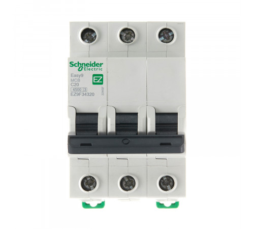 Автоматический выключатель модульный Schneider Electric Easy 9 3P 20А тип C 4,5 кА 400 В (EZ9F34320) Автоматический выключатель модульный Schneider Electric Easy 9 3P 20А тип C 4,5 кА 400 В (EZ9F34320)